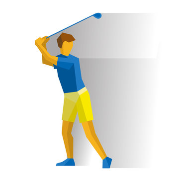 Summer games - Golf. Golfer with club isolated on white background with shadows. International sport games infographic. Flat style vector clip art.