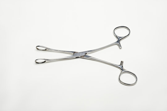 Medical stainless steel scissors isolated over white background