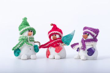 Merry Christmas snowman isolated on a white background. handmade