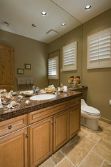 View of a toilet by sink in the bathroom