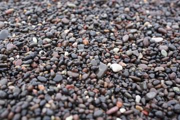 The black sand beach of Kamari, Santorini