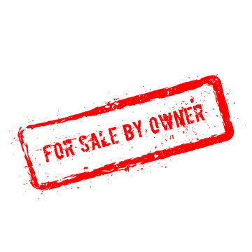 For sale by owner red rubber stamp isolated on white background. Grunge rectangular seal with text, ink texture and splatter and blots, vector illustration.
