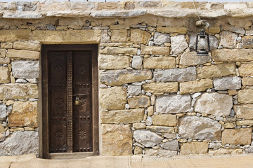 Fototapeta premium Dubai UAE Detail of stone huts on display at Heritage Village in Bur Dubai