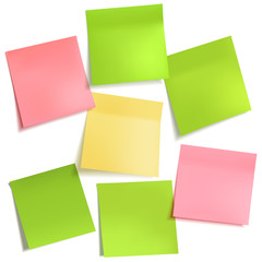 Set of different empty colorful sticky note papers, ready for your message.