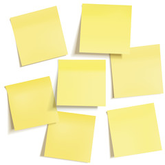 Set of different yellow sticky note papers, ready for your message.