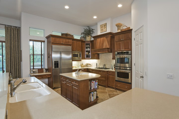Interior shot of a spacious kitchen at home