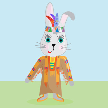 Cute Bunny on the way the North American Indians.Vector illustration can be used for designing toddler shirt or baby/ fashion print design/ graphic fashion/ t-shirts apparel/ children's