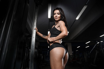 Fototapeta na wymiar sexy brunette fitness wet woman after workout in the gym