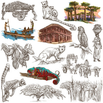 Madagascar - Pictures of life. Travel. Full sized hand drawings,