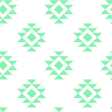 Navajo ethnic ornament mint color on white background geometric