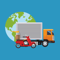 Truck and planet icon. Delivery shipping and logistics theme. Vector illustration