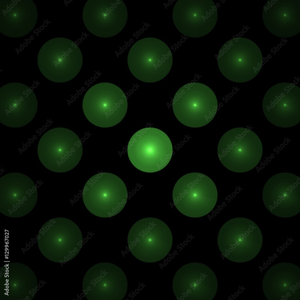Aufkleber green circles on a black background, abstract dark fractal computer generated image, background for 