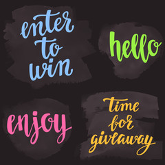 Set lettering handwritten brush calligraphy for social media contests and special offer.