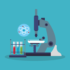 Microscope and atom icon. laboratory science chemistry and research theme. Colorful design. Vector illustration