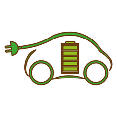 car with electric plug and battery icon over white background. eco friendly car design. vector illustration