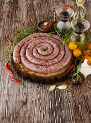 raw beef sausages, selective focus