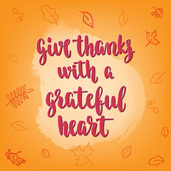 Thanksgiving lettering and decorative leaves.