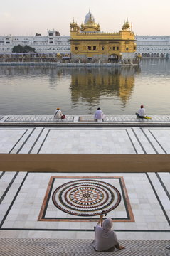 View from entrance gate of holy pool and Sikh temple, Golden Temple, Amritsar, Punjab state
