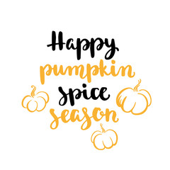Fall handwritten brush calligraphy and autumn pumpkins. Lettering and decorative elements.