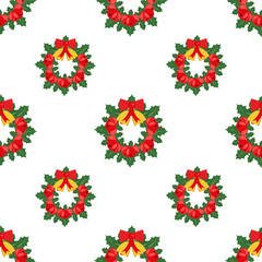 Christmas wreath. Seamless background. Flat style. Vector.