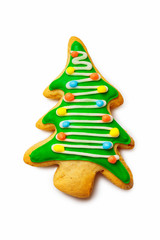 Gingerbread green christmas tree isolated at white background.