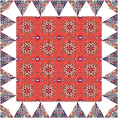 Lovely tablecloth with floral border. Beautiful ethnic ornament. Card, bandana print, kerchief design, napkin. Zigzag.