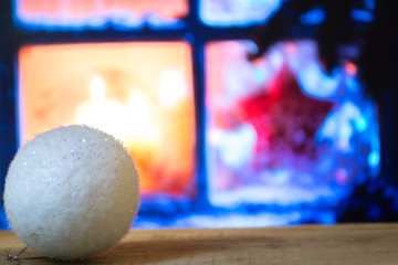 White Christmas decorations in the window