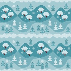 Winter endless pattern. Print for fabric, paper, wallpaper, wrapping. Vector illustration. Woodland.