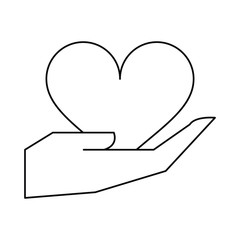 hand holds heart love outline vector illustration eps 10
