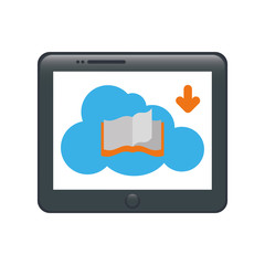 tablet device with ebook icon on screen over white background. vector illustration