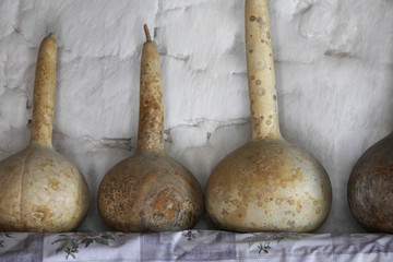 Old Gourds on a Shelf in Ancient Village House
