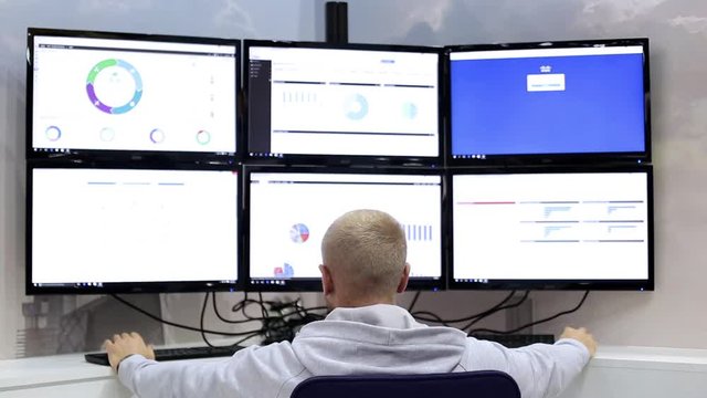 A Man Working With Multiple Monitors