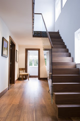 View of wooden staircase and floor in house