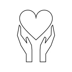 hands holds heart love care outline vector illustration eps 10