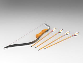 Bow and arrow. 3D rendering.