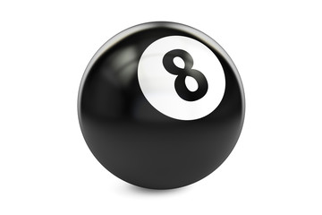 Billiard black eight ball, 3D rendering