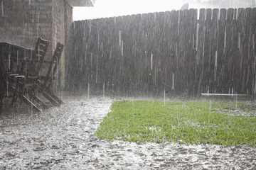 View of heavy rains in backyard