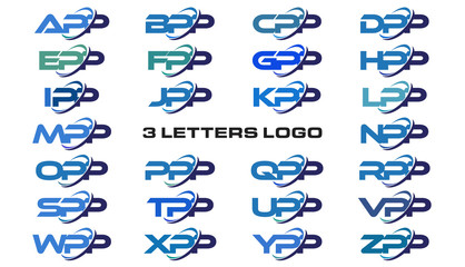 3 letters modern generic swoosh logo APP, BPP, CPP, DPP, EPP, FPP, GPP, HPP, IPP, JPP, KPP, LPP, MPP, NPP, OPP, PPP, QPP, RPP, SPP, TPP, UPP, VPP, WPP, XPP, YPP, ZPP