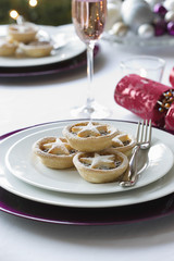 Closeup of Christmas mince pies on dining table