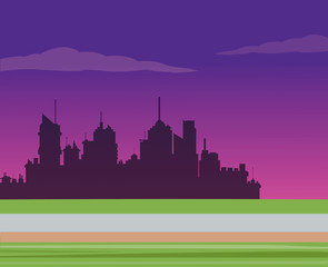 Naklejka premium silhouette city night road background vector illustration eps 10