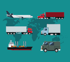 collection truck plane ship delivery shipping transportation world vector illustration eps 10