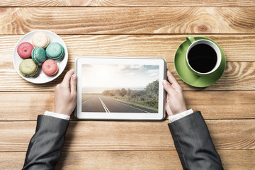 Businesswoman having coffee break