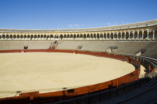 Inside the Bull Ring, Plaza de Toros De la Maestranza, El Arenal district, Seville, Andalusia, Spain