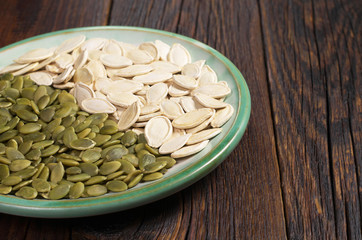 Pumpkin seeds in plate