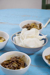 Close up view of breakfast on table