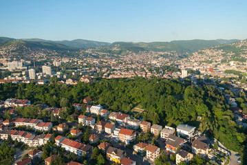Fototapeta na wymiar Aerial city landscape view of Sarajevo