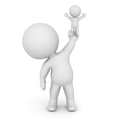3D Character Holding Up another Small Character