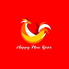 Vector illustration of rooster, symbol of 2017 on the Chinese calendar. Silhouette of red cock, decorated with floral patterns. Vector element for New Year's design. Image of 2017 year of Red Rooster.