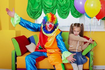 Fototapeta na wymiar Birthday celebration with clown.