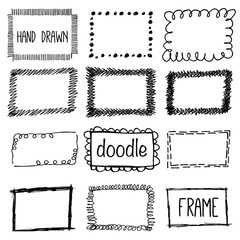 Hand drawn pencil doodle frame. Sketch design concept.  Set of square frames isolated.